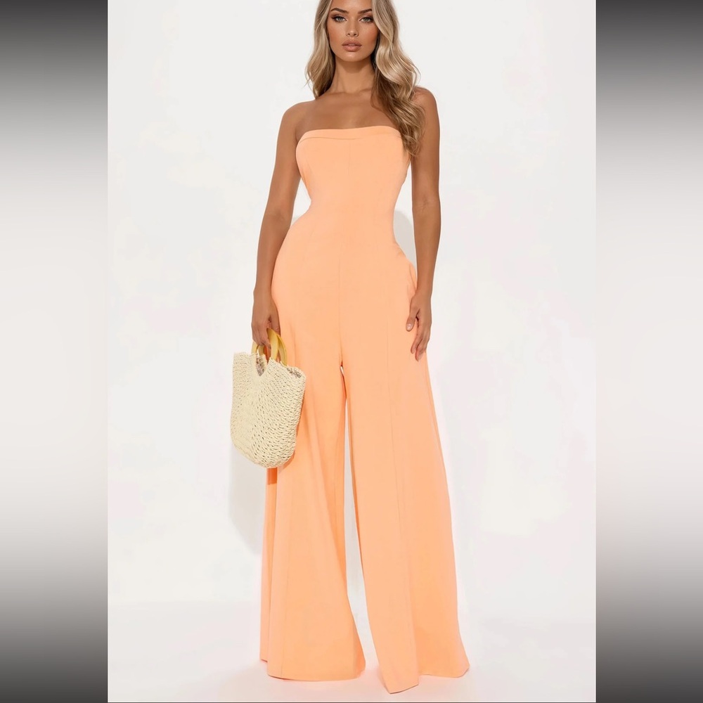 Elegant Peach Strapless Jumpsuit